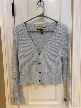 Prince & Fox Light Blue Speckled Ribbed V-Neck Cardigan